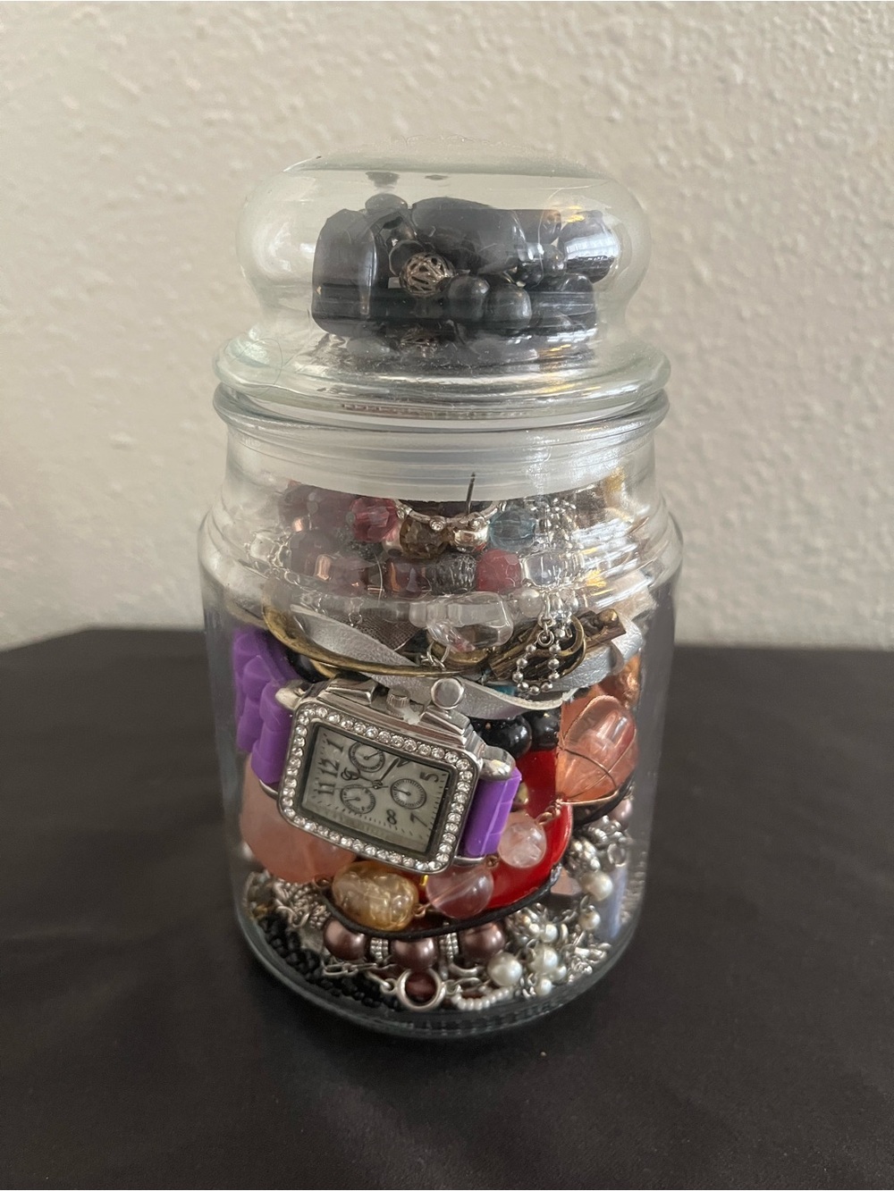 Clear Glass Storage Jar with 3lbs of Resellable and Repurposeful Jewelry